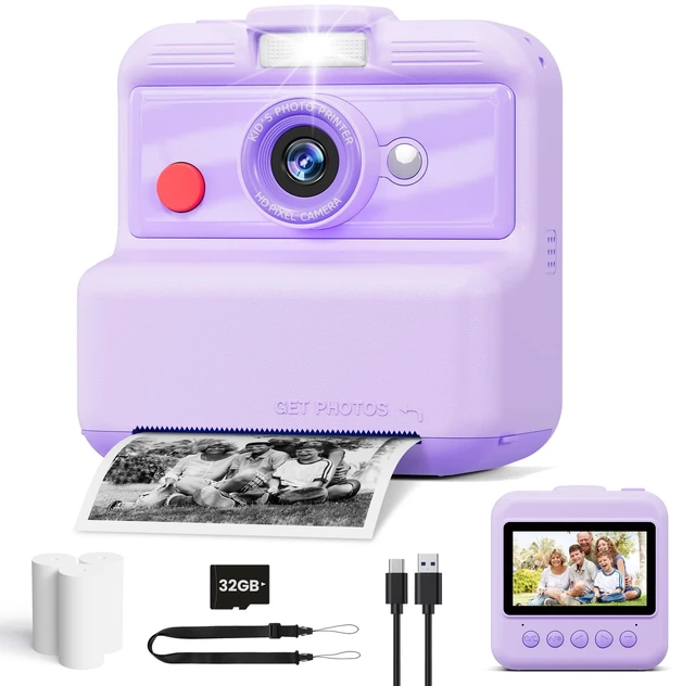 Main image of Kids Camera Instant Print, 48MP/2.5K UHD Kids Instant Print Camera, Christmas Birthday Gifts for Girls and Boys, 3.0" Screen with Print Paper & 32G Card, Toddler Toy for Age 3-14 (Purple)