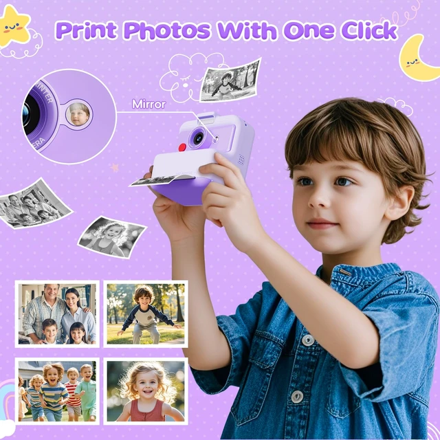 Alt view image 3 of 7 - Kids Camera Instant Print, 48MP/2.5K UHD Kids Instant Print Camera, Christmas Birthday Gifts for Girls and Boys, 3.0" Screen with Print Paper & 32G Card, Toddler Toy for Age 3-14 (Purple)