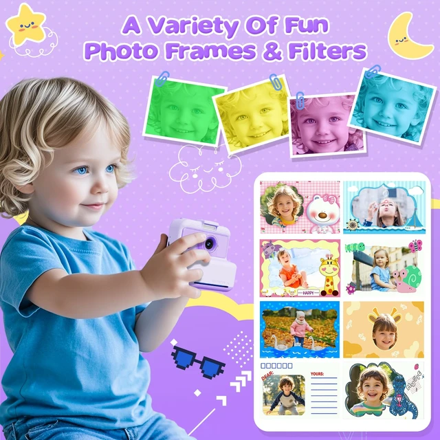 Alt view image 4 of 7 - Kids Camera Instant Print, 48MP/2.5K UHD Kids Instant Print Camera, Christmas Birthday Gifts for Girls and Boys, 3.0" Screen with Print Paper & 32G Card, Toddler Toy for Age 3-14 (Purple)