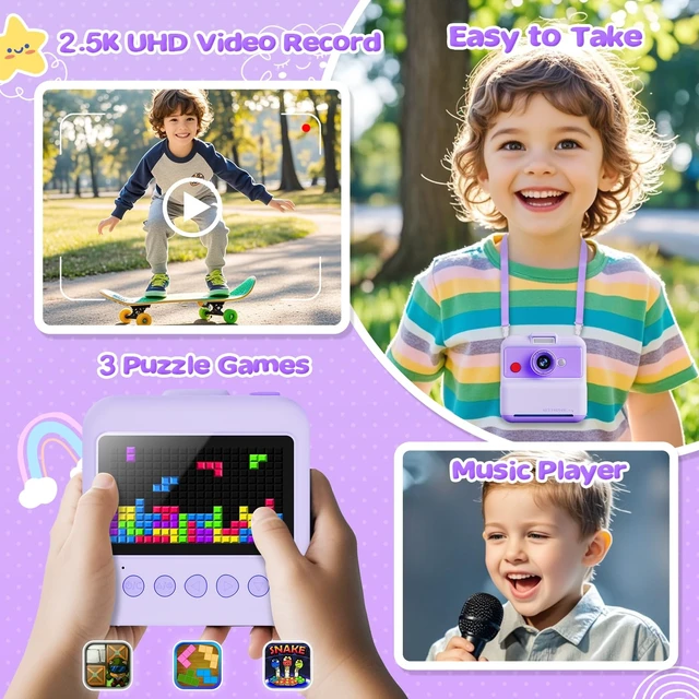 Alt view image 5 of 7 - Kids Camera Instant Print, 48MP/2.5K UHD Kids Instant Print Camera, Christmas Birthday Gifts for Girls and Boys, 3.0" Screen with Print Paper & 32G Card, Toddler Toy for Age 3-14 (Purple)