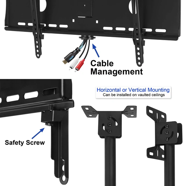 Alt view image 4 of 7 - Ceiling TV Mount for 37-86 Inch TVs, Extra Long Extension up to 114" (9.5 FT) Max 165lb, VESA 600 Support Newer Displays to 100", Mounts Flat, Vaulted or in-Ceiling, 360 Swivel 15 Degree Tilt