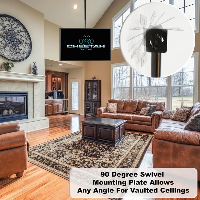 Alt view image 6 of 7 - Ceiling TV Mount for 37-86 Inch TVs, Extra Long Extension up to 114" (9.5 FT) Max 165lb, VESA 600 Support Newer Displays to 100", Mounts Flat, Vaulted or in-Ceiling, 360 Swivel 15 Degree Tilt