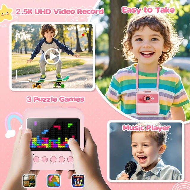 Alt view image 5 of 7 - Kids Camera Instant Print, 3.0'' Screen 48MP Kids Digital Camera Includes 32GB Card & 3 Rolls Print Paper, 7 Print Densities, Christmas Birthday Gifts for Children 3 4 5 6 7 8 9 10 Years Old