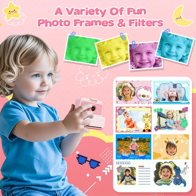 Alt view image 4 of 7 - Kids Camera Instant Print, 3.0'' Screen 48MP Kids Digital Camera Includes 32GB Card & 3 Rolls Print Paper, 7 Print Densities, Christmas Birthday Gifts for Children 3 4 5 6 7 8 9 10 Years Old