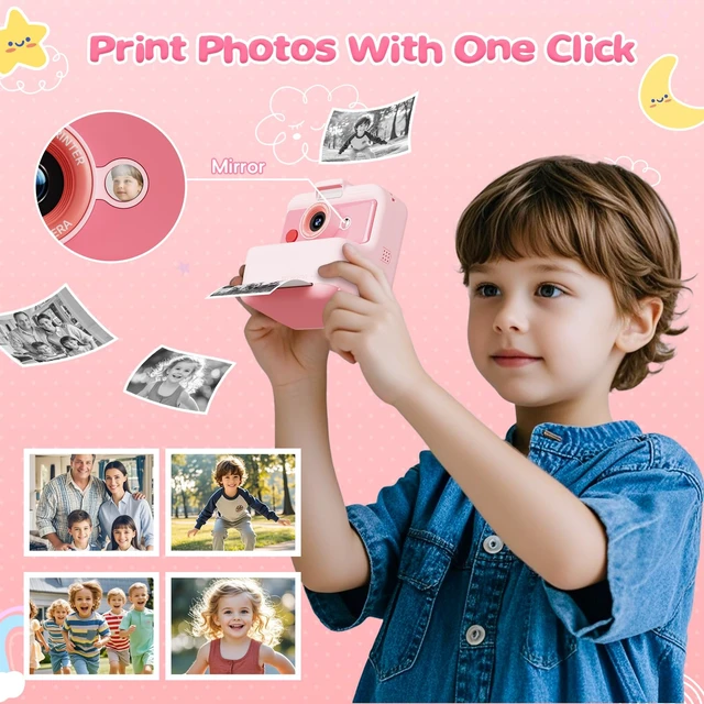 Alt view image 6 of 7 - Kids Camera Instant Print, 3.0'' Screen 48MP Kids Digital Camera Includes 32GB Card & 3 Rolls Print Paper, 7 Print Densities, Christmas Birthday Gifts for Children 3 4 5 6 7 8 9 10 Years Old