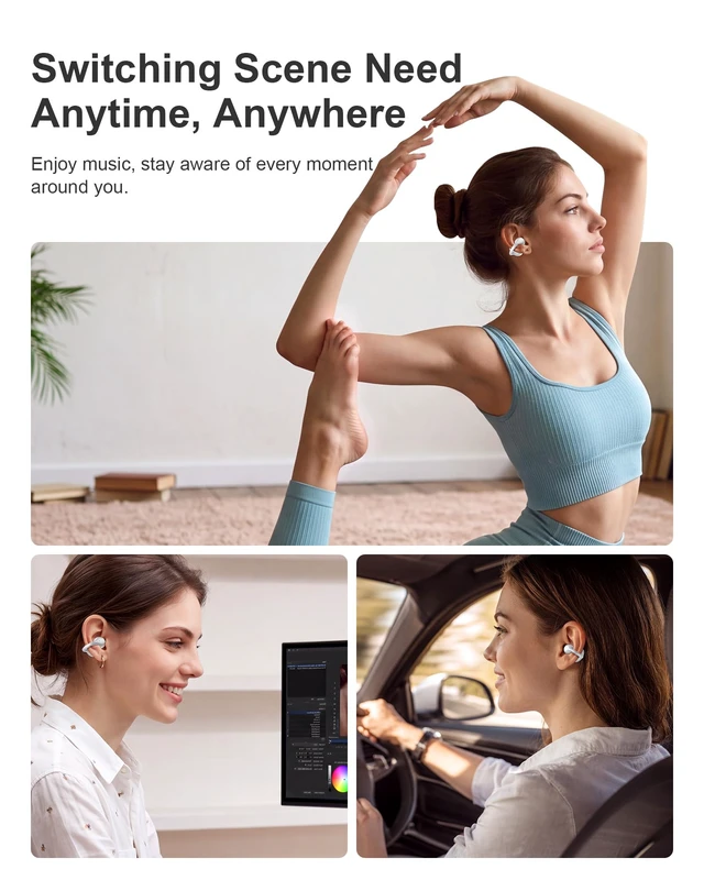 Alt view image 7 of 7 - Clip On Earbuds, Open Ear Earbuds Bluetooth 6.0, Sport Clip Headphones Wireless Headphones With Smart Digital LED Display, ENC Clear Calls, IPX5, 40H Playtime for Driving Running Workout Cycling