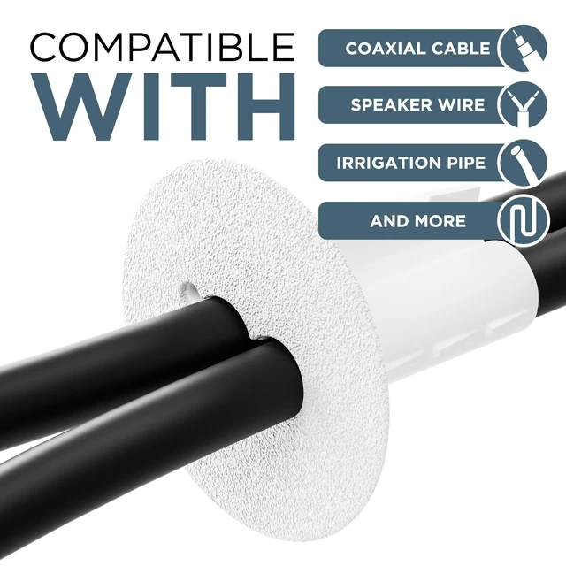 Alt view image 3 of 7 - Double Feed-Through Bushing for RG6 Coaxial Cable Indoor/Outdoor Cable Passthrough/Cover for Walls, Cabinets - Dual Feed-Thru Grommet Replaces Coax Wallplate - White, 100 PCS