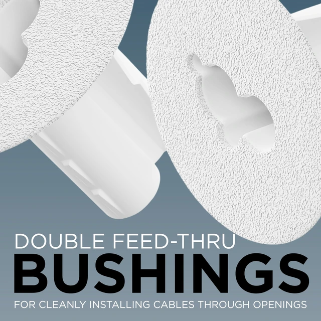 Alt view image 2 of 7 - Double Feed-Through Bushing for RG6 Coaxial Cable Indoor/Outdoor Cable Passthrough/Cover for Walls, Cabinets - Dual Feed-Thru Grommet Replaces Coax Wallplate - White, 100 PCS