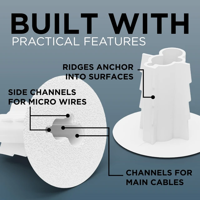 Alt view image 4 of 7 - Double Feed-Through Bushing for RG6 Coaxial Cable Indoor/Outdoor Cable Passthrough/Cover for Walls, Cabinets - Dual Feed-Thru Grommet Replaces Coax Wallplate - White, 100 PCS