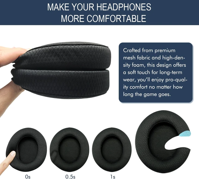 Alt view image 5 of 7 - GVOEARS Mesh Fabric Replacement Ear Pads Cushions for Razer Kraken Pro V2 & Razer Kraken 7.1 V2 Headphones, Ear Cups Earmuffs Made of Premium Breathable Fabric & Memory Foam, Easy Installation - Black