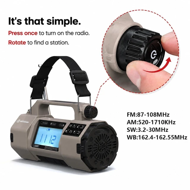 Alt view image 2 of 6 - NOAA Weather Radio Emergency Radio with Hand Crank & Solar Charging AM FM SW Weather Alert 5000mAh Battery, Phone Charger, Flashlight & SOS Alarm for Hurricane, Storm, Camping and Emergency Kit