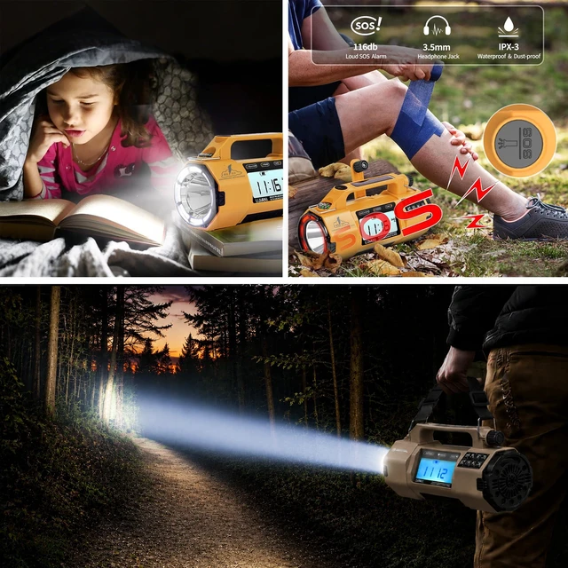 Alt view image 4 of 6 - NOAA Weather Radio Emergency Radio with Hand Crank & Solar Charging AM FM SW Weather Alert 5000mAh Battery, Phone Charger, Flashlight & SOS Alarm for Hurricane, Storm, Camping and Emergency Kit