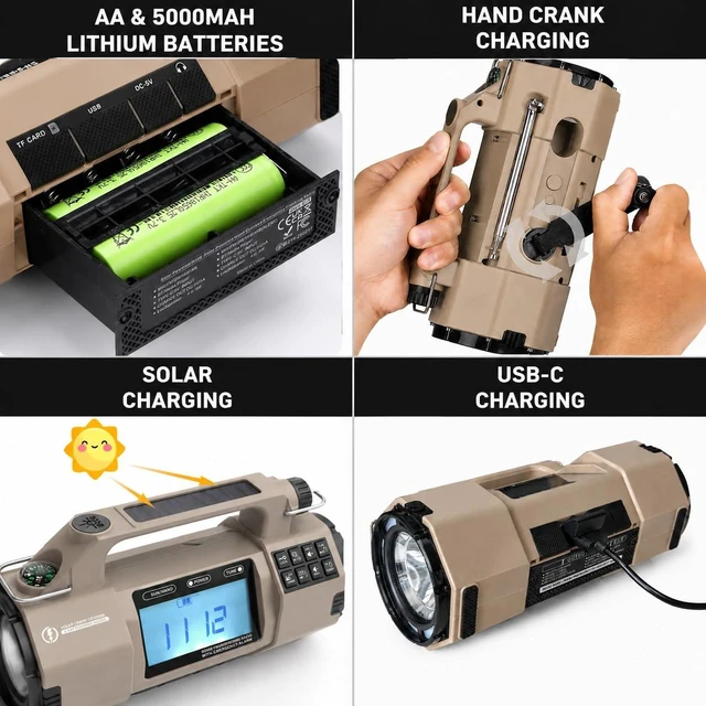 Alt view image 5 of 6 - NOAA Weather Radio Emergency Radio with Hand Crank & Solar Charging AM FM SW Weather Alert 5000mAh Battery, Phone Charger, Flashlight & SOS Alarm for Hurricane, Storm, Camping and Emergency Kit