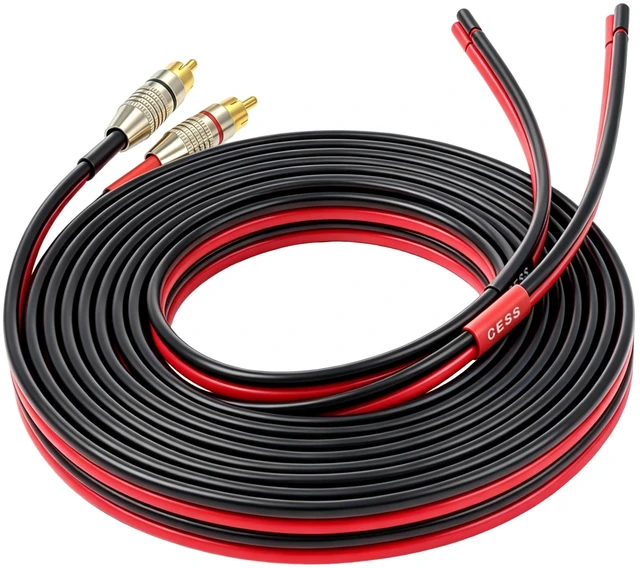 Main image of RCA Plug to Speaker Wire Leads, 10 ft, 14AWG, 2-Pack Gold plated RCA plugs resist oxidation and contact noise