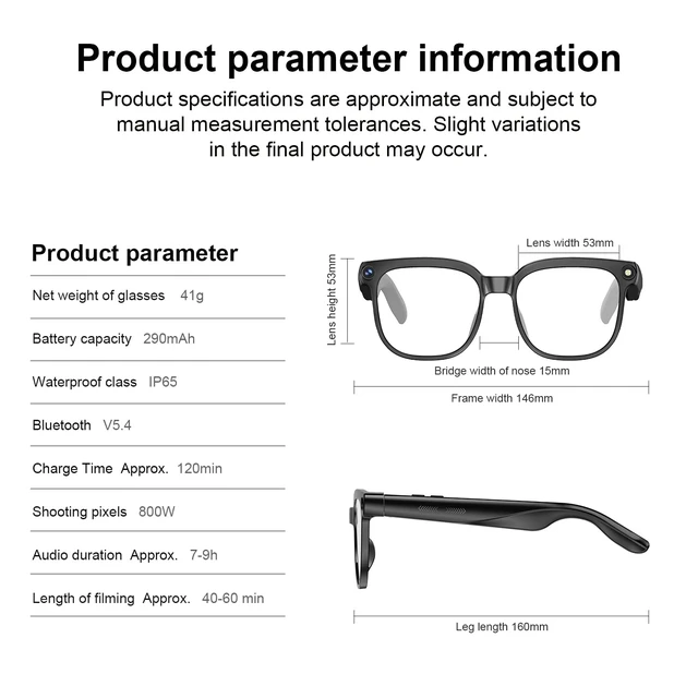 Alt view image 6 of 7 - AI Smart Glasses with Camera, 8MP Camera, AI Translation & 4 Lenses 1080P Video, AI Object Recognition, AI Voice Assistant, Open-Ear Bluetooth Sunglasses, 4GB Storage, IP65 Water Resistant