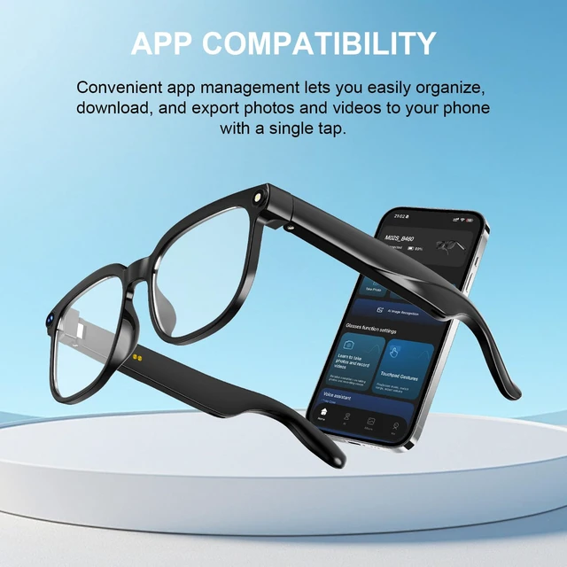 Alt view image 7 of 7 - AI Smart Glasses with Camera, 8MP Camera, AI Translation & 4 Lenses 1080P Video, AI Object Recognition, AI Voice Assistant, Open-Ear Bluetooth Sunglasses, 4GB Storage, IP65 Water Resistant
