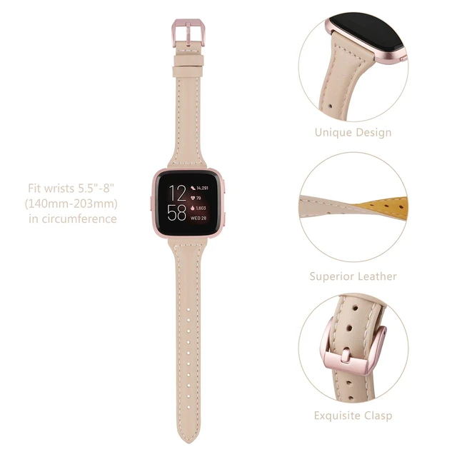Alt view image 2 of 6 - Leather Strap Compatible with Fitbit Versa 2/Versa Watch Bands Women Men Slim Genuine Leather Wristbands Replacement for Versa Lite/Versa 2 Special Edition Classic Accessorie Multi Colors