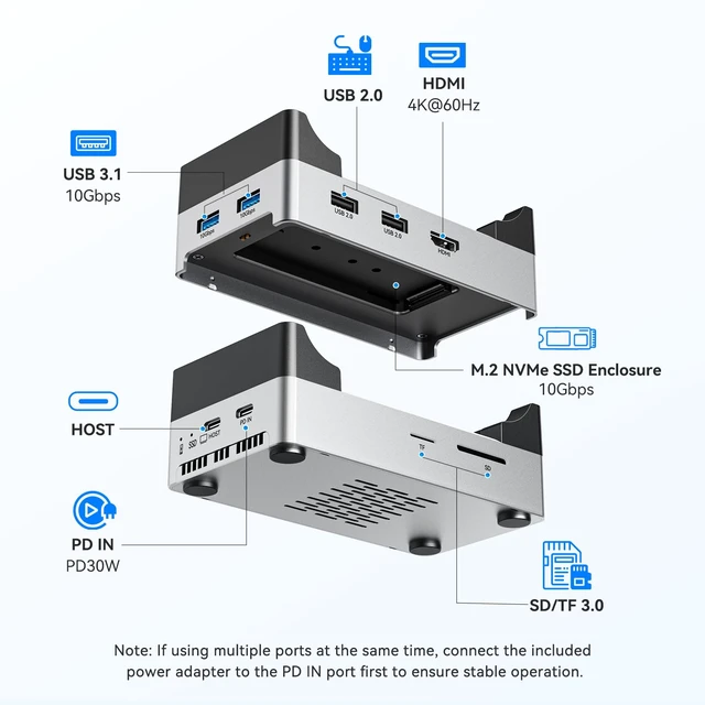 Alt view image 3 of 7 - Mac mini M4 Dock with 10Gbps 8TB NVMe SSD Enclosure, Silver 4K 60Hz HDMI, 4 USB-A ports, SD/TF 3.0, cooling fan, USB-C cable, 30W power adapter, for Mac Mini M4/M4 Pro/M6