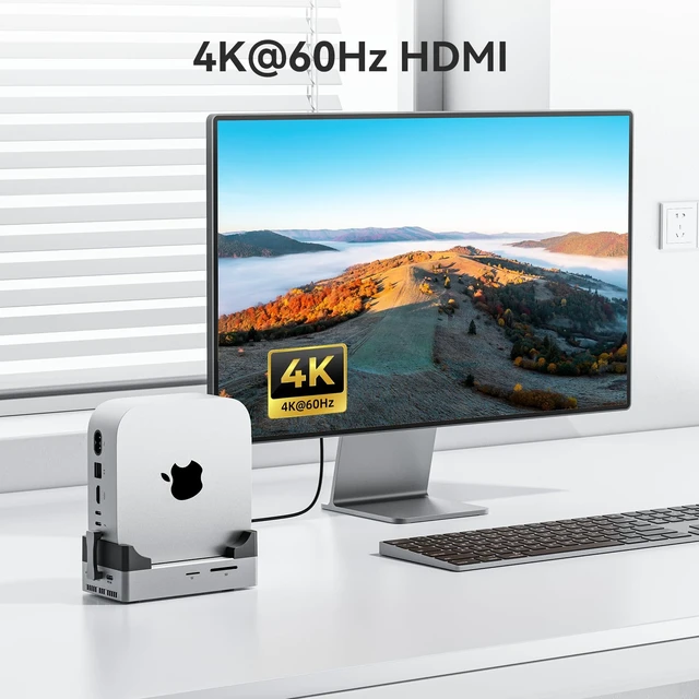 Alt view image 4 of 7 - Mac mini M4 Dock with 10Gbps 8TB NVMe SSD Enclosure, Silver 4K 60Hz HDMI, 4 USB-A ports, SD/TF 3.0, cooling fan, USB-C cable, 30W power adapter, for Mac Mini M4/M4 Pro/M6