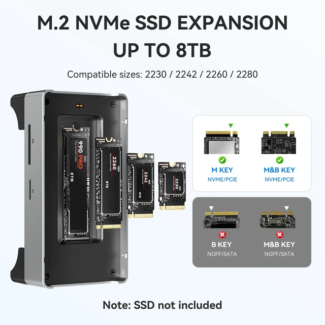 Alt view image 6 of 7 - Mac mini M4 Dock with 10Gbps 8TB NVMe SSD Enclosure, Silver 4K 60Hz HDMI, 4 USB-A ports, SD/TF 3.0, cooling fan, USB-C cable, 30W power adapter, for Mac Mini M4/M4 Pro/M6