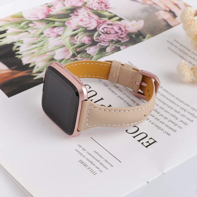 Alt view image 3 of 6 - Leather Strap Compatible with Fitbit Versa 2/Versa Watch Bands Women Men Slim Genuine Leather Wristbands Replacement for Versa Lite/Versa 2 Special Edition Classic Accessorie Multi Colors