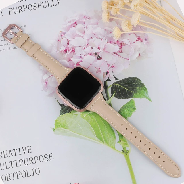 Alt view image 4 of 6 - Leather Strap Compatible with Fitbit Versa 2/Versa Watch Bands Women Men Slim Genuine Leather Wristbands Replacement for Versa Lite/Versa 2 Special Edition Classic Accessorie Multi Colors