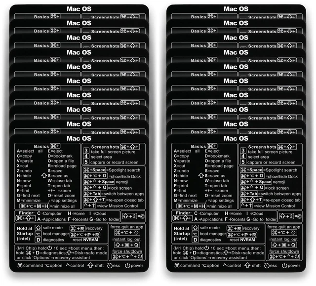 Main image of Mac OS Shortcut Stickers (2-Pack) MacBook Keyboard Cheat Sheet for macOS (2025) Waterproof Removable Vinyl Decals for MacBook Air/Pro, M1/M2/M3/M4 (20, Black)