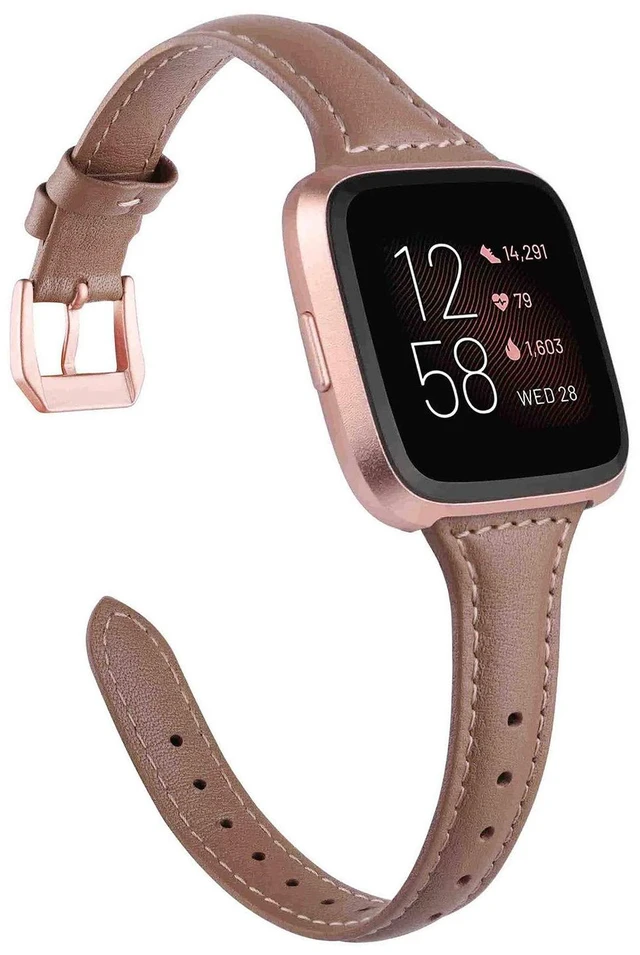 Main image of Leather Strap Compatible with Fitbit Versa 2/Versa Watch Bands Women Men Slim Genuine Leather Wristbands Replacement for Versa Lite/Versa 2 Special Edition Classic Accessorie Multi Colors
