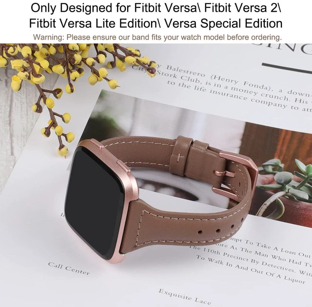 Alt view image 3 of 6 - Leather Strap Compatible with Fitbit Versa 2/Versa Watch Bands Women Men Slim Genuine Leather Wristbands Replacement for Versa Lite/Versa 2 Special Edition Classic Accessorie Multi Colors