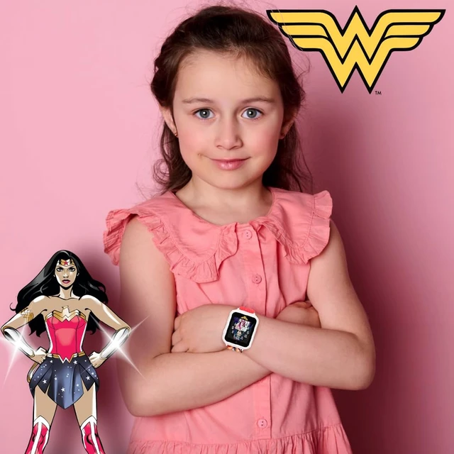 Alt view image 4 of 7 - Wonder Woman Kids Smart Watch Interactive Touchscreen with Games, Selfie Camera, Voice Recorder, Step Counter, Alarm, Stopwatch, and Custom Watch Faces Pink Silicone Strap Fits Wrists 5.5 to 8