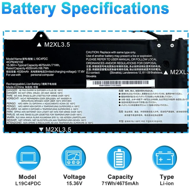 Alt view image 2 of 7 - L19C4PDC Laptop Battery for Lenovo Ideapad Yoga 7-14ITL5 7-15ITL5 Series L19M4PDC L19L4PDC 5B10Z26482 5B10Z26485 5B10Z26479 15.36V 71Wh 4675mAh