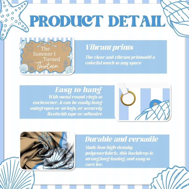 Alt view image 3 of 6 - The Summer I Turned Thirteen Backdrop - Teen Boys Teen Girls 13th Birthday Decor, The Summer I Turned 13 Banner, Summer Beach 13th Birthday Party Decorations 5 * 3ft