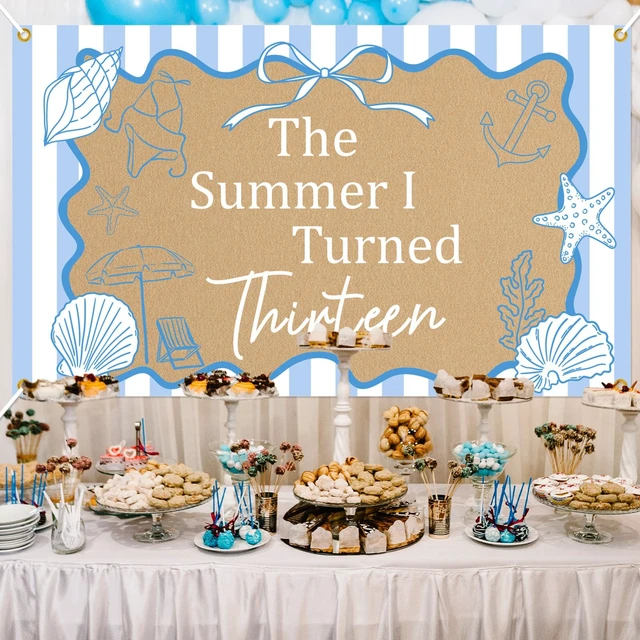 Alt view image 4 of 6 - The Summer I Turned Thirteen Backdrop - Teen Boys Teen Girls 13th Birthday Decor, The Summer I Turned 13 Banner, Summer Beach 13th Birthday Party Decorations 5 * 3ft