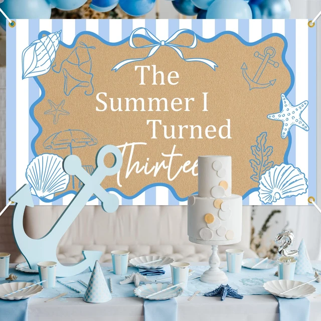 Alt view image 6 of 6 - The Summer I Turned Thirteen Backdrop - Teen Boys Teen Girls 13th Birthday Decor, The Summer I Turned 13 Banner, Summer Beach 13th Birthday Party Decorations 5 * 3ft