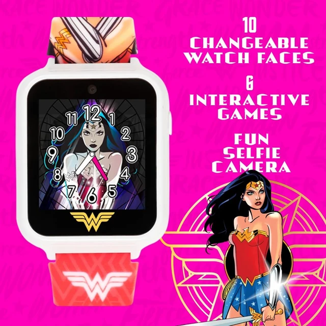 Alt view image 6 of 7 - Wonder Woman Kids Smart Watch Interactive Touchscreen with Games, Selfie Camera, Voice Recorder, Step Counter, Alarm, Stopwatch, and Custom Watch Faces Pink Silicone Strap Fits Wrists 5.5 to 8