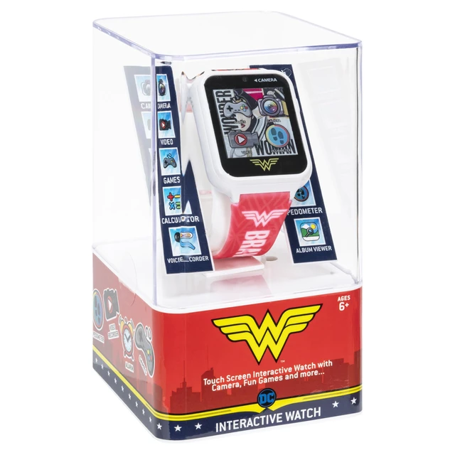 Alt view image 5 of 7 - Wonder Woman Kids Smart Watch Interactive Touchscreen with Games, Selfie Camera, Voice Recorder, Step Counter, Alarm, Stopwatch, and Custom Watch Faces Pink Silicone Strap Fits Wrists 5.5 to 8