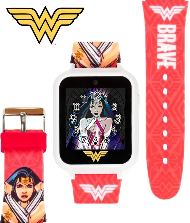 Alt view image 7 of 7 - Wonder Woman Kids Smart Watch Interactive Touchscreen with Games, Selfie Camera, Voice Recorder, Step Counter, Alarm, Stopwatch, and Custom Watch Faces Pink Silicone Strap Fits Wrists 5.5 to 8
