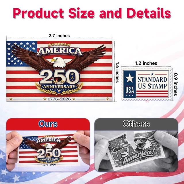 Alt view image 3 of 5 - 500 PCS 2.75"x1.57" Patriotic 250th Independence Anniversary Stickers Roll American Flag Waterproof Decals Strong Adhesive Labels for Water Bottles Laptops 4th of July Party Decorations