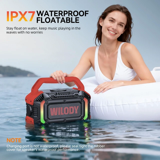 Alt view image 4 of 7 - Speakers Bluetooth Wireless, 100W Loud Outdoor Speaker with Bass, IPX7 Waterproof Floatable, 20H Playtime, RGB Light, Portable Speaker with TWS for Work, Outdoor, Garage, Camping (L-Crimson)
