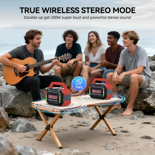 Alt view image 6 of 7 - Speakers Bluetooth Wireless, 100W Loud Outdoor Speaker with Bass, IPX7 Waterproof Floatable, 20H Playtime, RGB Light, Portable Speaker with TWS for Work, Outdoor, Garage, Camping (L-Crimson)