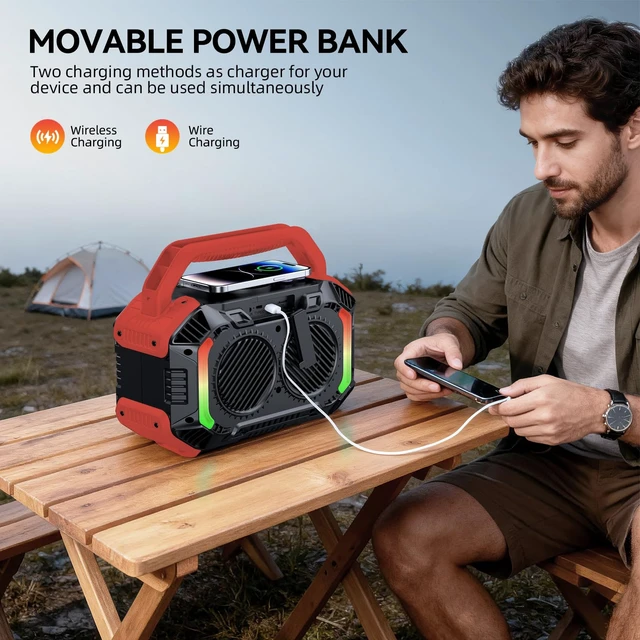 Alt view image 7 of 7 - Speakers Bluetooth Wireless, 100W Loud Outdoor Speaker with Bass, IPX7 Waterproof Floatable, 20H Playtime, RGB Light, Portable Speaker with TWS for Work, Outdoor, Garage, Camping (L-Crimson)