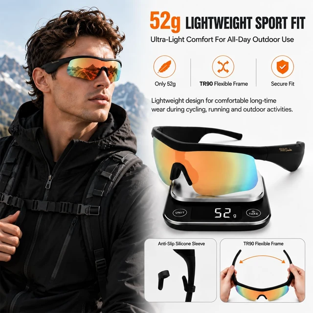Alt view image 4 of 7 - Bluetooth Sunglasses, Polarized UV400 Open-Ear Audio Glasses Smart Glasses, 8H Playtime, Hands-Free Calls, Music & Voice Control, 52g Lightweight TR90 Frame, IPX5 Waterproof Sport Fit