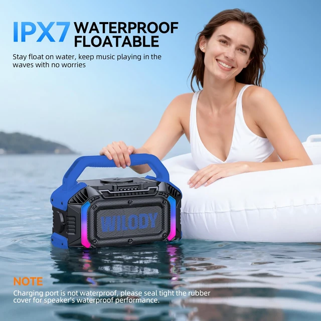 Alt view image 4 of 7 - Speakers Bluetooth Wireless, 100W Loud Outdoor Speaker with Bass, IPX7 Waterproof Floatable, 20H Playtime, Wireless Charge, TWS, RGB Light, Portable Speaker for Work, Garage, Outdoor (L-Blue)