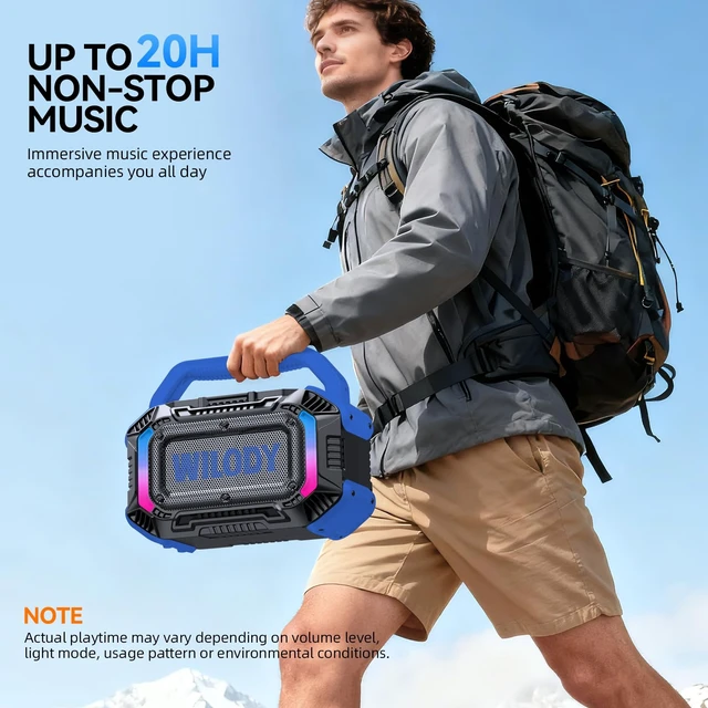 Alt view image 5 of 7 - Speakers Bluetooth Wireless, 100W Loud Outdoor Speaker with Bass, IPX7 Waterproof Floatable, 20H Playtime, Wireless Charge, TWS, RGB Light, Portable Speaker for Work, Garage, Outdoor (L-Blue)