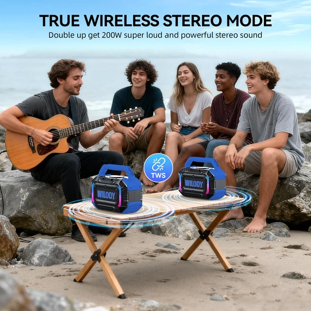 Alt view image 6 of 7 - Speakers Bluetooth Wireless, 100W Loud Outdoor Speaker with Bass, IPX7 Waterproof Floatable, 20H Playtime, Wireless Charge, TWS, RGB Light, Portable Speaker for Work, Garage, Outdoor (L-Blue)