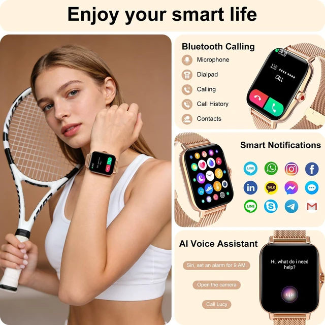 Alt view image 2 of 7 - Smart Watch for Women Android & iPhone, IP68 Waterproof Activity Fitness Tracker for Women with Bluetooth Call (Answer/Make), 1.69" HD Smartwatch with Heart Rate/Sleep Monitor, 3 Bands
