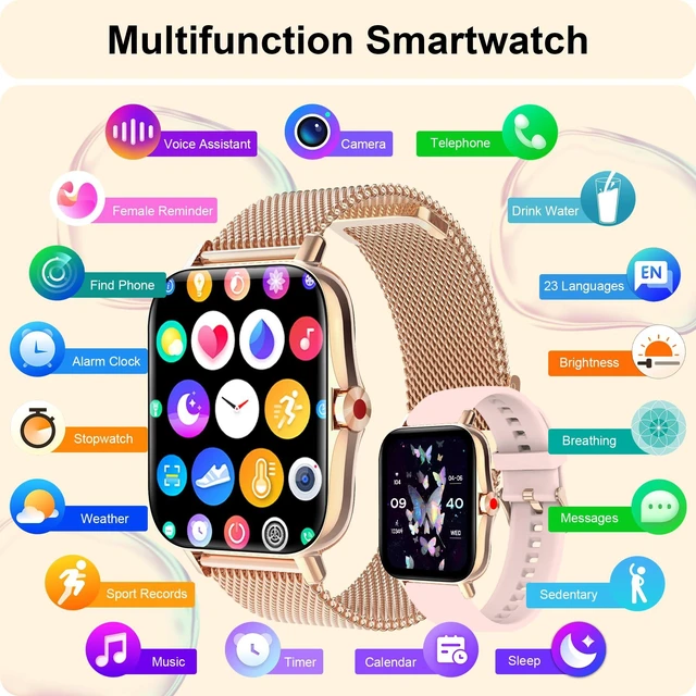 Alt view image 7 of 7 - Smart Watch for Women Android & iPhone, IP68 Waterproof Activity Fitness Tracker for Women with Bluetooth Call (Answer/Make), 1.69" HD Smartwatch with Heart Rate/Sleep Monitor, 3 Bands