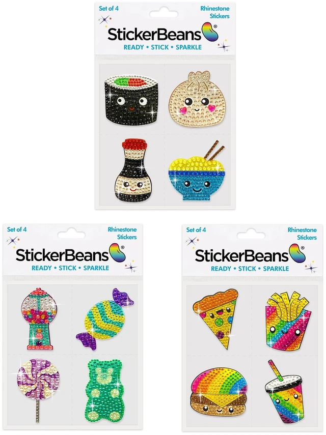Main image of ® Rhinestone Stickers - I'm Hungry! Bundle - Food Themed 2 x 2 Each Unique Sparkly Cut-to-Shape - Collecting, Trading, Decorating Laptops, Phone Cases, Scrapbooks - Tweens, Teens, Adults