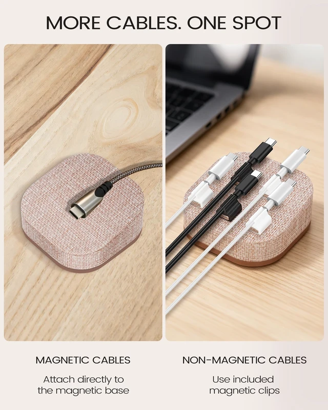 Alt view image 3 of 6 - Magnetic Cord Holder, 5 Cable Clips, Desk & Nightstand Organizer 2-In-1 Cable Management, Holds Up to 5 Cables, Anti-slip Base, Charging Accessory for Home, Office & Gift Giving