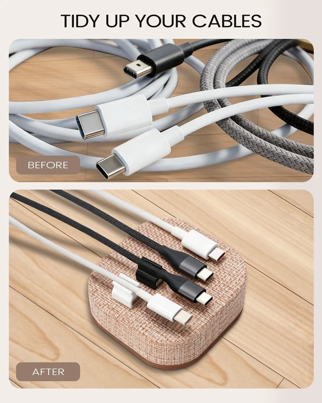 Alt view image 5 of 6 - Magnetic Cord Holder, 5 Cable Clips, Desk & Nightstand Organizer 2-In-1 Cable Management, Holds Up to 5 Cables, Anti-slip Base, Charging Accessory for Home, Office & Gift Giving